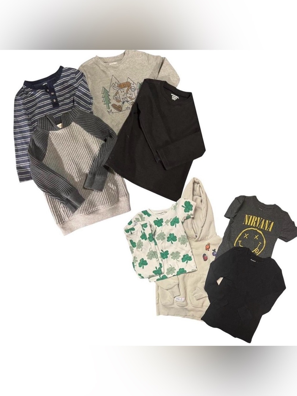 Kids 3T and 4T Short Sleeve Tee & Long Sleeve Tops - Black, Gray, Cream & Green